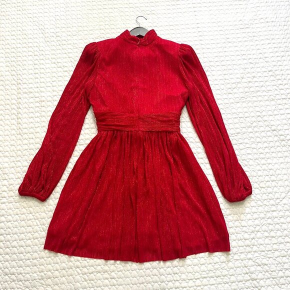NWOT Rebecca Vallance Samantha Plisse Mini Dress Red Glitter Sparkle Holiday 8 - Picture 9 of 13